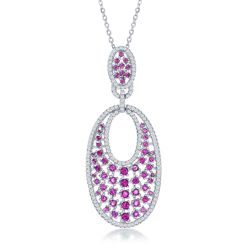 Genuine Rubies and White CZs Sterling Silver Oval Pendant